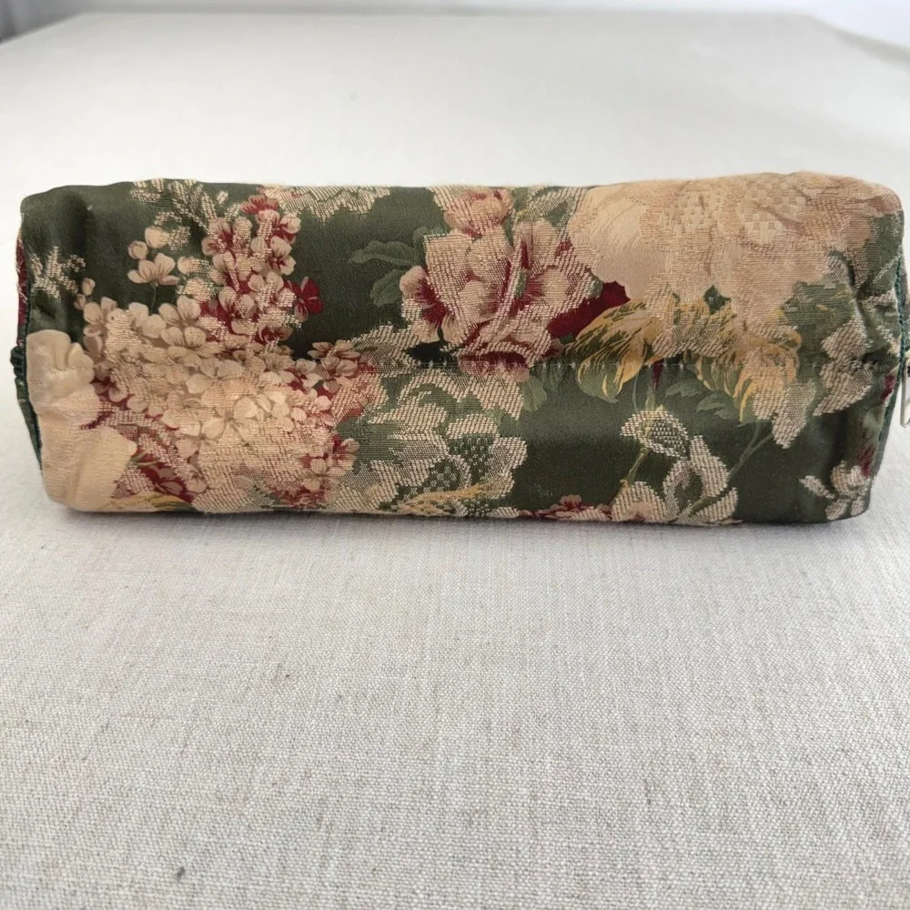 Vintage Floral Tapestry Toiletry Bag Travel Cosmetic Case Organizer Green Pink